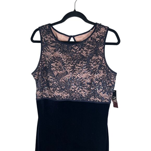 NWT Nightway Women Size 12 Navy Maxi Formal Dress Lace Sequin Bodice and Velvet - Picture 4 of 12